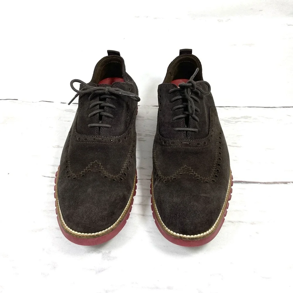 Cole Haan Shoes Men's 10.5 Brown Red Zerogrand  Wingtip Oxfords Suede